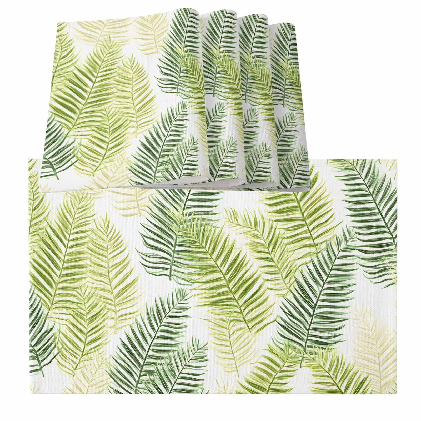 Sage Green Leaves Summer Botanical Palm Leaf Burlap Kitchen Place Mats ...