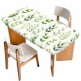 thumbnail image 1 of Sage Green Leaves Table Cloths for 4 Foot Rectangle Tables, Summer Botanical Farmhouse Leaf Watercolor Patio Waterproof Elastic Fitted Tablecloths, Washable Rectangular Table Cover for Camping, 1 of 8