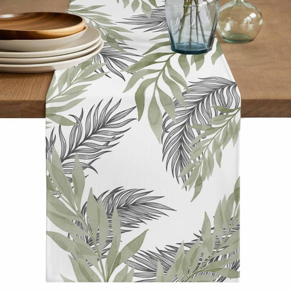 Sage Green Leaves Table Runner 36 Inches, Willow Leaf Country Botanical Branches Bed Runner Dresser Scarves Tabletop for Indoor Outdoor Parties/Ceremony/Banquet, 13"x 36"