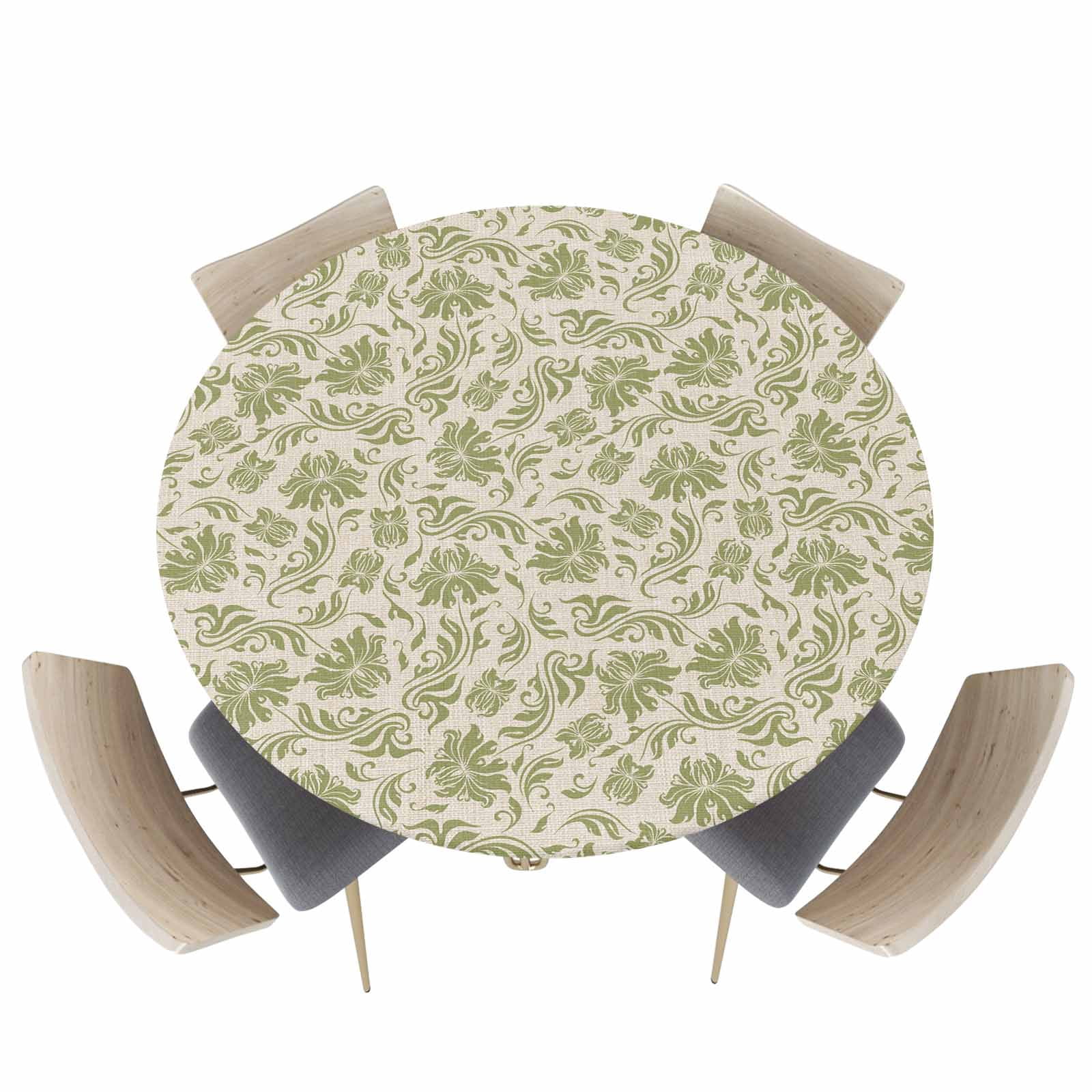 Sage Green Leaves Texture on Linen Fitted Tablecloth for 45-54in Round ...