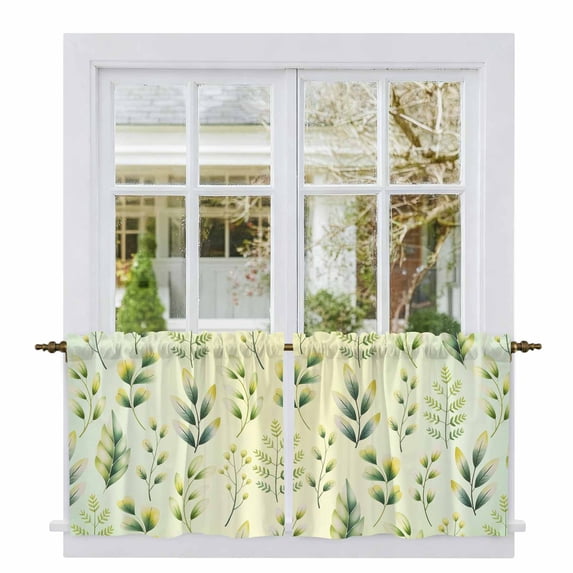 Sage Green Leaves Tier Curtains 24 Inch Length, Summer Botanical Farmhouse Leaf Cafe Short Curtains for Bathroom Over Sink, Small Kitchen Curtain Light Filtering Tiered Drapes 2 Panels 27.5"Wx24"L