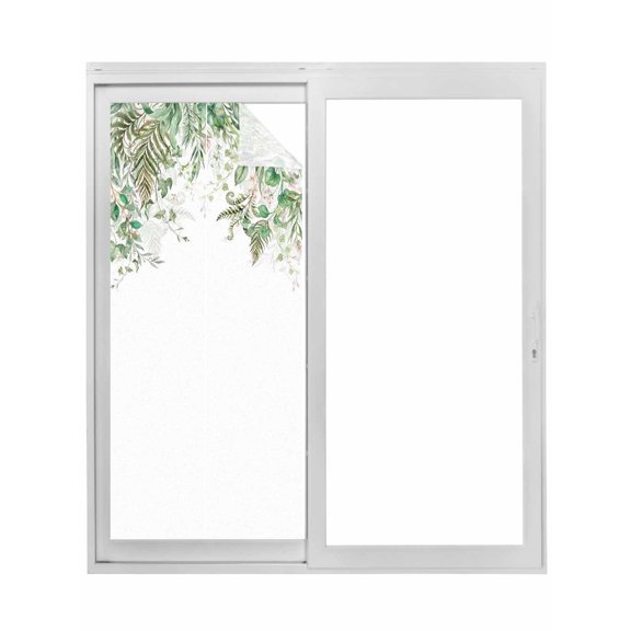 Sage Green Leaves Window Privacy Film, Weeping Spring Floral Elegant Pastoral Static Cling UV Sun Blocking Tint Film Heat Control Windows Films for Bedroom Bathroom, Window Stickers 23.6"x59"