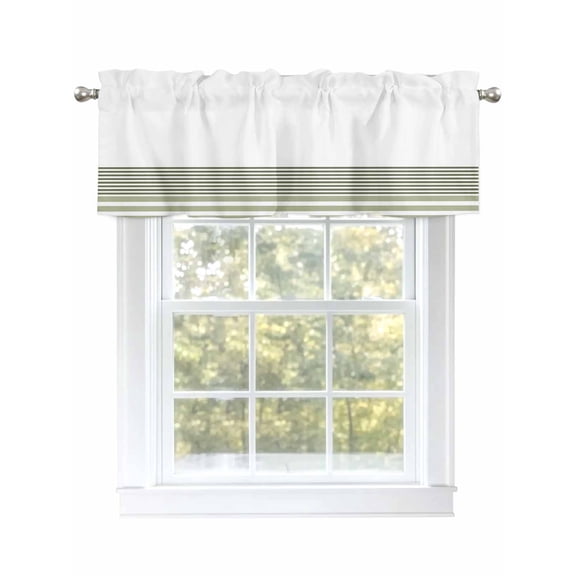 Sage Green Line Stripes Curtain Valances for Windows, White Window Valances, Window Treatment Rod Pocket Valance Curtains for Living Room/Kitchen/Bedroom/Bathroom, 54x18inch