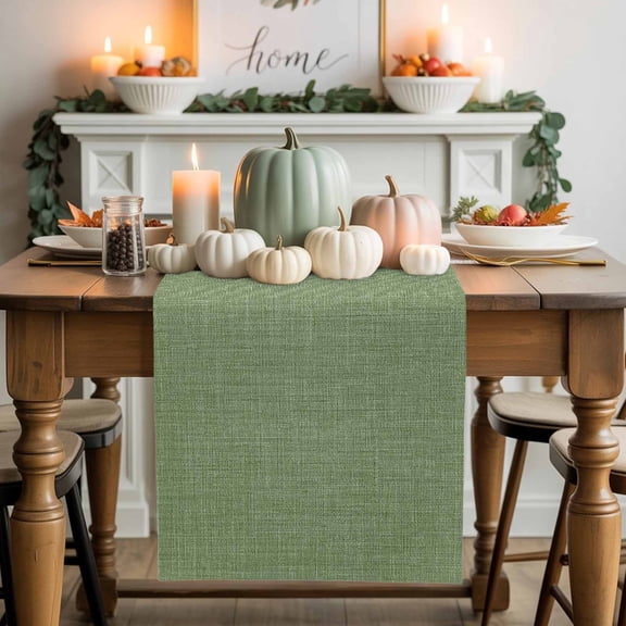 Sage Green Linen Cotton Linen Table Runner, Washable Table Runners for Kitchen, Dining Room, Holiday, Home Party Table Decor, 13x90 Inches