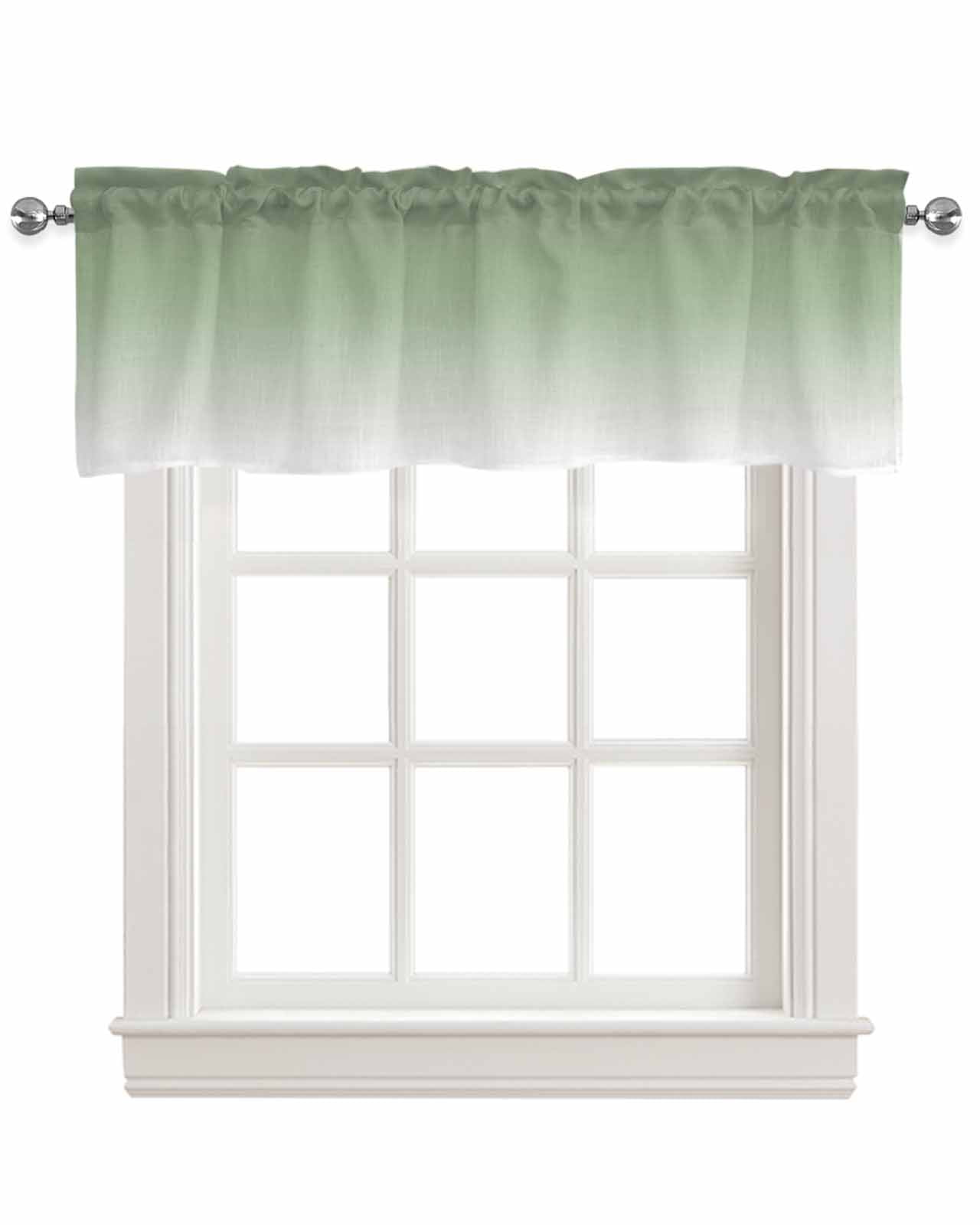 Sage Green Linen Curtain Valance for Bedroom/Bathroom/Kitchen/Office/Living/Dining Room Window,Farmhouse Sage Green Ombre Rod Pocket Topper Decorative Cafe Drapes Panel 42"x18"
