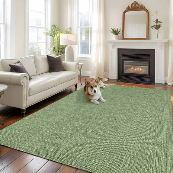 Sage Green Linen Large Area Rugs 8x10 ft Farmhouse Pure Color Country Farm Washable Rug Non Slip Indoor Carpet Absorbent Floor Mat for Living Room Bedroom Dining Room