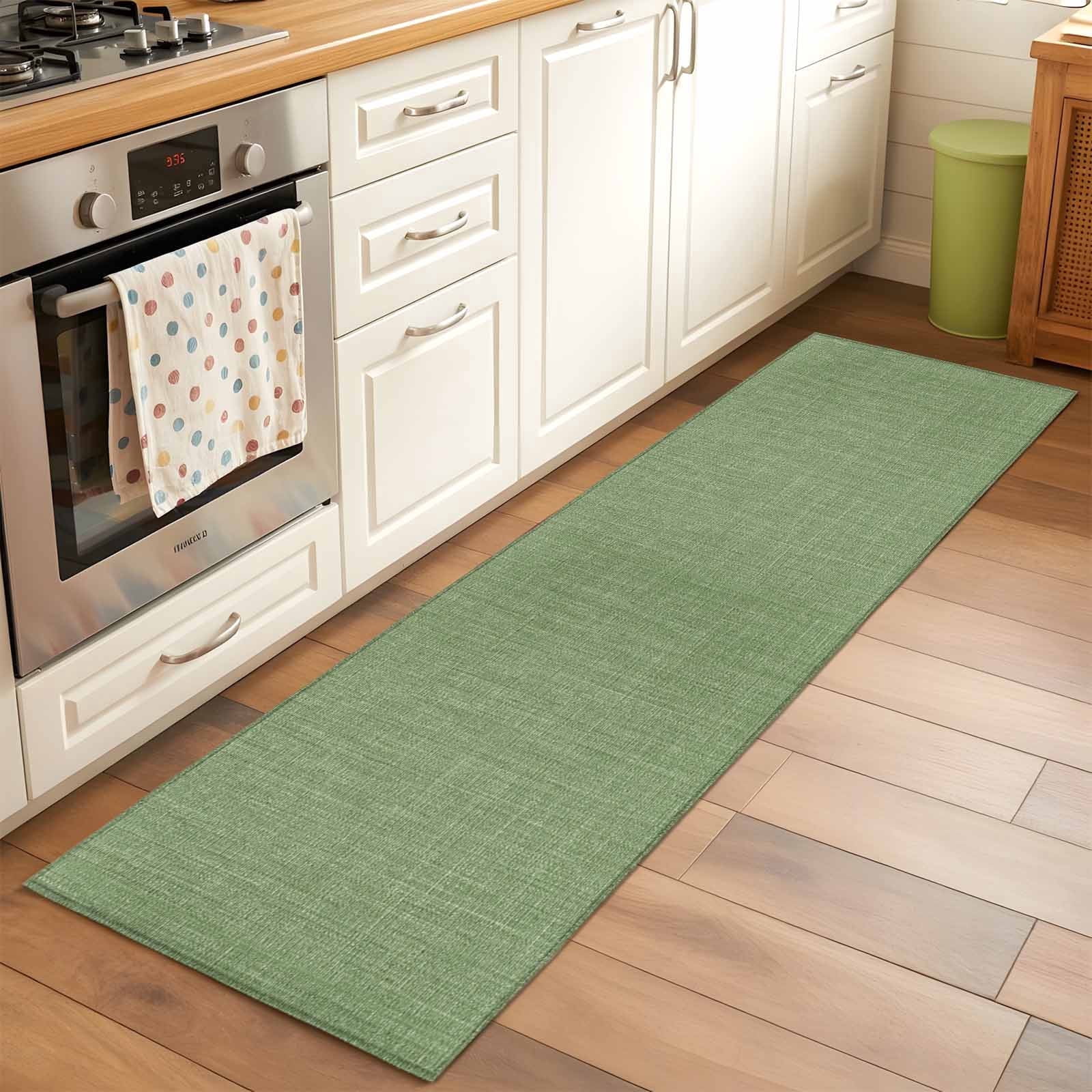 Sage Green Linen Runner Rugs 2x6 ft Farmhouse Pure Color Country Farm Washable Hallway Rugs Non-Slip Floor Mats Absorbent Carpet Bedside Runners for Bedroom Kitchen Bathroom Laundry Room