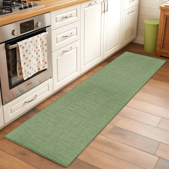 Sage Green Linen Runner Rugs 2x6 ft Farmhouse Pure Color Country Farm Washable Hallway Rugs Non-Slip Floor Mats Absorbent Carpet Bedside Runners for Bedroom Kitchen Bathroom Laundry Room