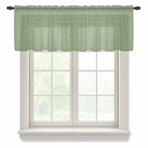 Sage Green Linen Semi Sheer Valance Curtains Farmhouse Pure Color Country Farm Voile Valances Curtain Rod Pocket Small Window Treatment for Kitchen Bathroom Cafe 60"x18"