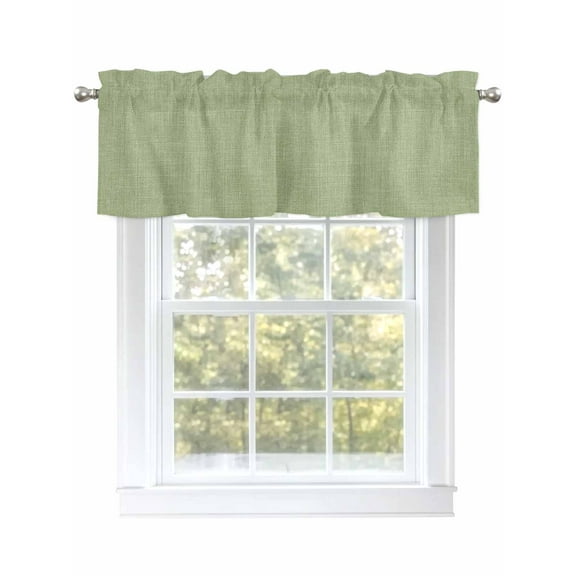 Sage Green Linen Texture Valances for Windows, Rod Pocket Kitchen Valance Curtains - Soft & Washable Small Window Treatment for Living Room, Bathroom, Farmhouse Solid Color 54x18inch, 1 Panel