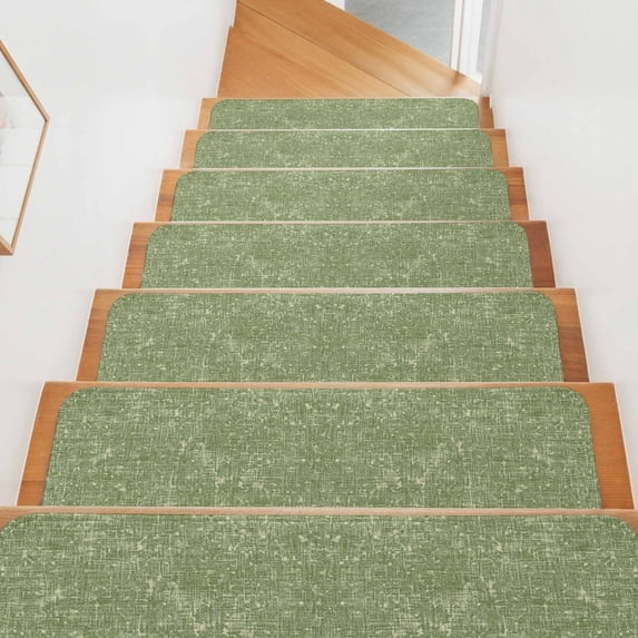 Sage Green Linen Textured Stair Treads Non Slip for Steps Vintage Rustic Abstract Minimalist Mottled 4 Pcs Reusable Adhesive Stair Runner Mats for Dogs Elders Carpet Treads Rugs for Staircase 8x30 In