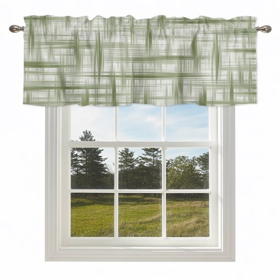 Sage Green Lines Abstract Geometric Valances for Windows Natural Plant Theme Rod Pocket Curtain Valance Window Treatment Short Curtains for Kitchen Living Room,42x12in