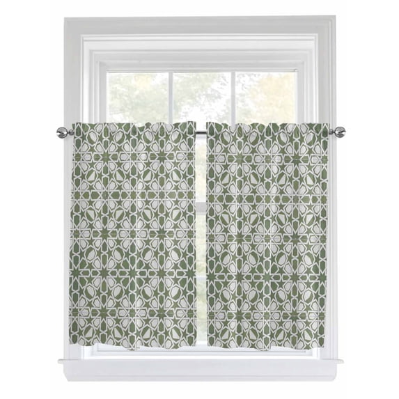 Sage Green Living Room Curtains 2 Panel, Retro Abstract Morocco Geometric Texture Cafe Window Treatment, Farmhouse Bedroom Bathroom Kitchen Curtains Drapes 104"x45"