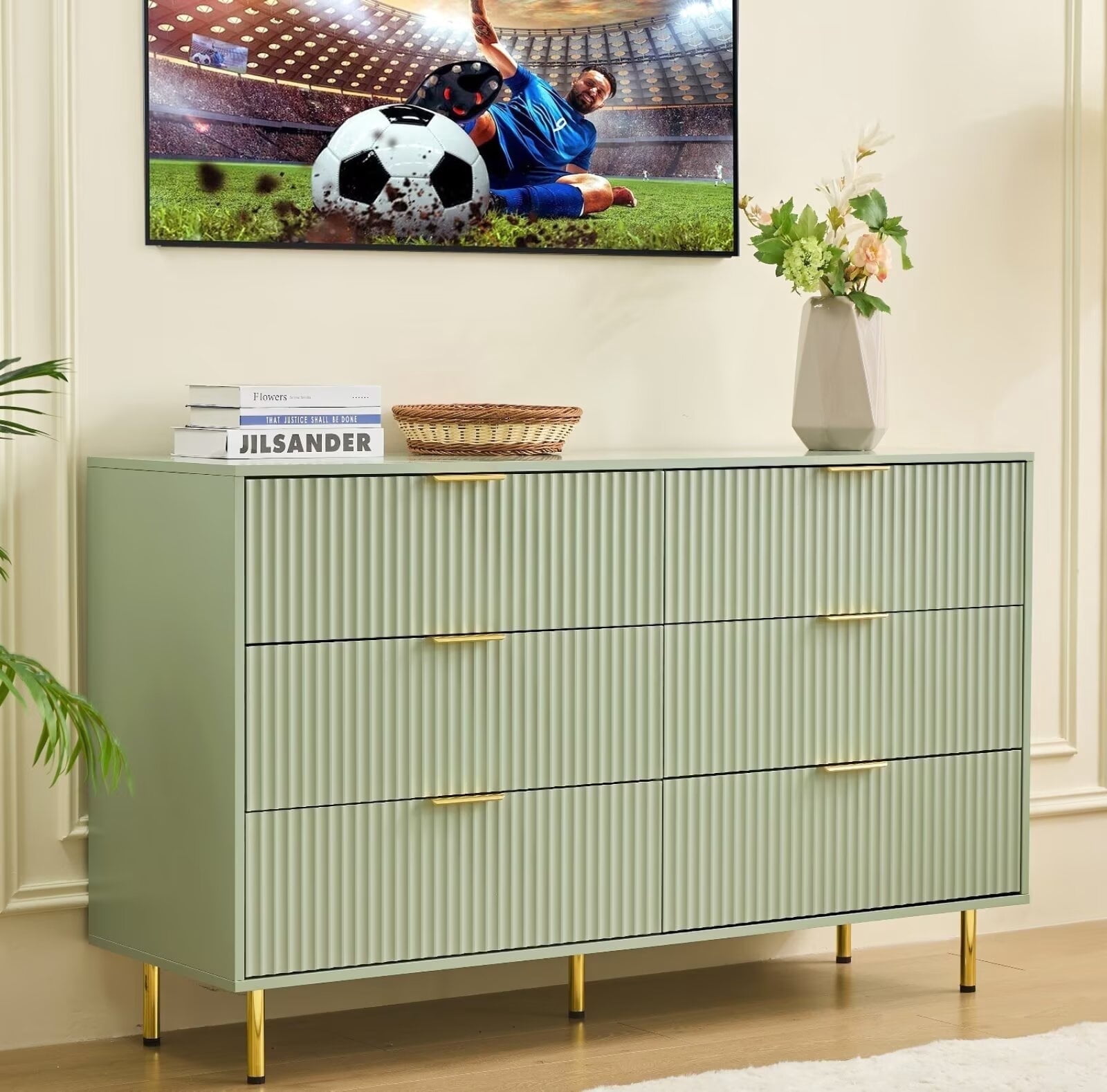 HRYJ 56" Wide Sage Green Dresser Bedroom Furniture Bedside Table Chest of 6  Drawers Cabinet - Walmart.com