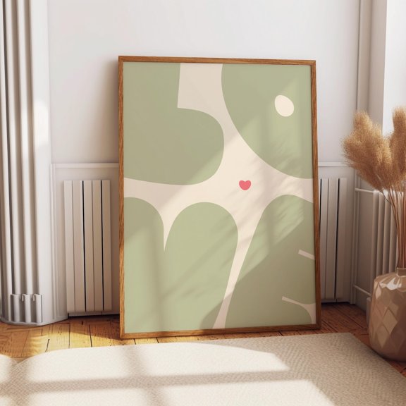 Sage Green Love Heart Print, Unframed Paper Poster 16x20in