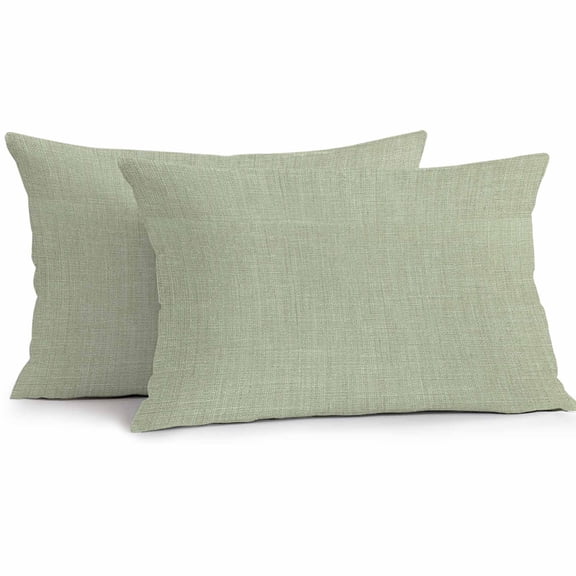 Sage Green Lumbar Pillow Covers 20x12 Inch Set of 2, Farmhouse Burlap Solid Green Color Modern Linen Texture Waterproof Outdoor Pillow Covers, Decorative Cushion Pillowcases for Couch Sofa Bed Patio