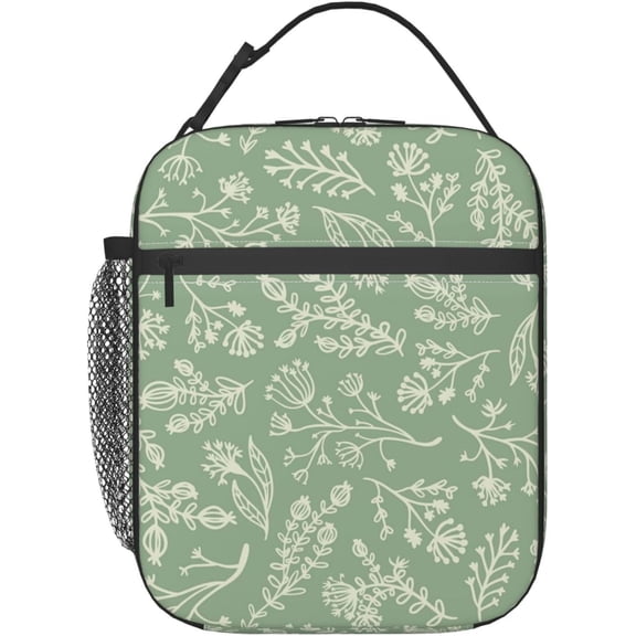 Sage Green Lunch Box for Adults Kids Women Men Botanical Herbs Plants Lunch Bag Cooler Tote Reusable Insulated Lunch Bag Container Gifts for Office Picnic Travel Work School