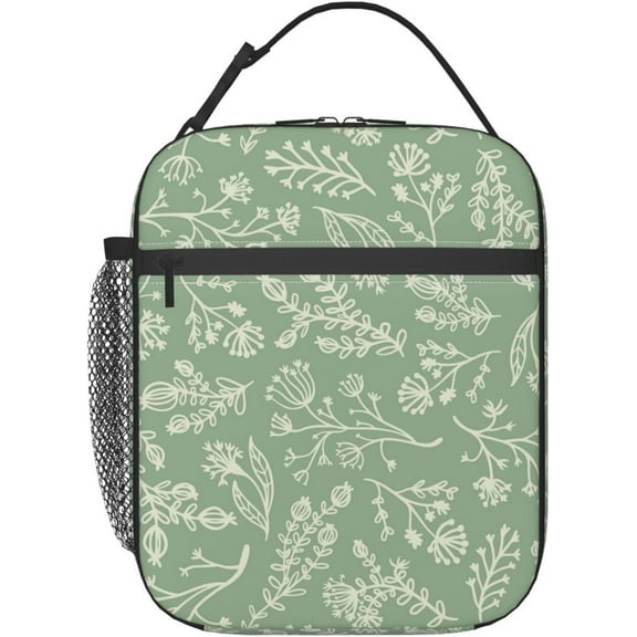 Sage Green Lunch Box for Adults Women Men Botanical Herbs Plants Lunch Bag Cooler Tote Reusable Insulated Lunch Bag Container Gifts for Office Picnic Travel Work