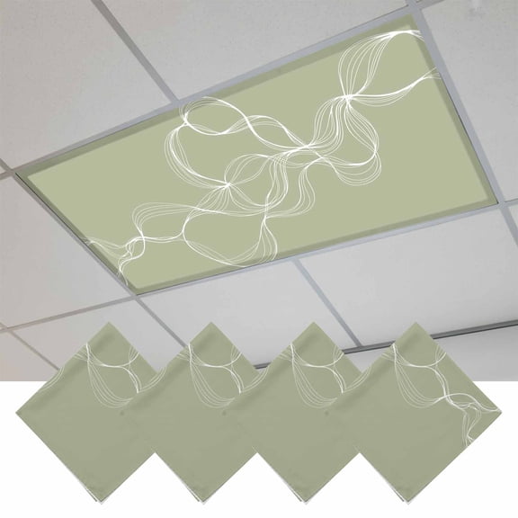 Sage Green Magnetic Fluorescent Light Covers for Ceiling Lights 2x4 Feet, Minimalist Abstract Modern White Art Office Classroom Kitchen Drop Ceiling Light Covers Lighting Filters Shade Panel 4 Packs