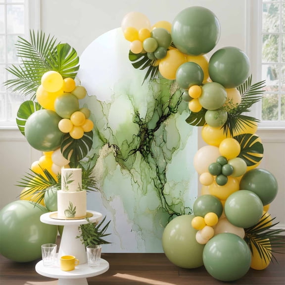 Sage Green Marble Arch Backdrop Cover, 4FT, Green Ombre Artwork Spandex Arch Covers Double-Sided Backdrop for Wedding Birthday Party Photo Background Decoration