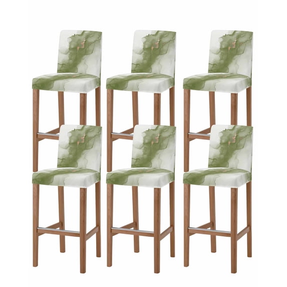 Sage Green Marble Bar Stool Covers Set of 6, Modern Ombre Abstract Ink Painting Art Stretch Washable Bar Chair Covers with Backs, Removable Pub Counter Height Chair Cover for Kitchen Dining Room Cafe