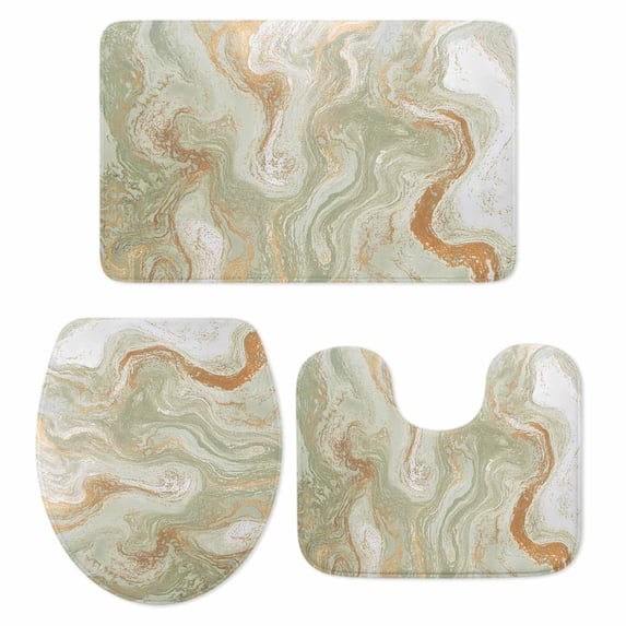 Sage Green Marble Bath Mat 3 Piece Bathroom Rug Set, Contemporary Abstract Fluid Art Non Slip Bath Rug Contour Mat and Toilet Lid Cover, Absorbent Shower Mats Soft Bath Rugs and Mats Sets