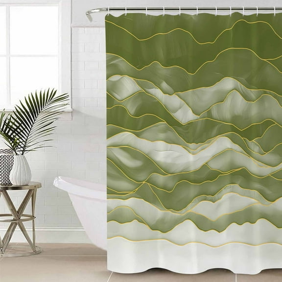 Sage Green Marble Bathroom Curtain 72 Inch Shower Stall Curtain with Hooks, Abstract Wave Lines Gradient Waterproof Polyester Bath Curtain Washable Bathtub Curtain 36''x 72''