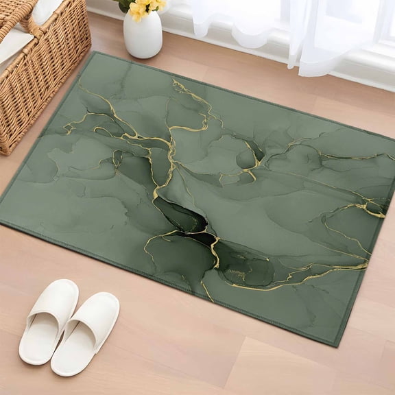 Sage Green Marble Bathroom Mats 2x3 FT, Non Slip Small Kitchen Mat, Modern Abstract Art Ink Painting Washable Soft Backed Front Door Throw Rugs Non-Shedding Indoor Outdoor Doormat for Entryway Sink