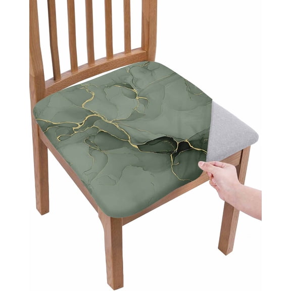 Sage Green Marble Chair Seat Covers for Dining Room Stretch Chair Seat Covers Set of 2, Modern Abstract Art Ink Painting Chair Seat Protector Cushion Slipcovers for Kitchen Restaurant Office