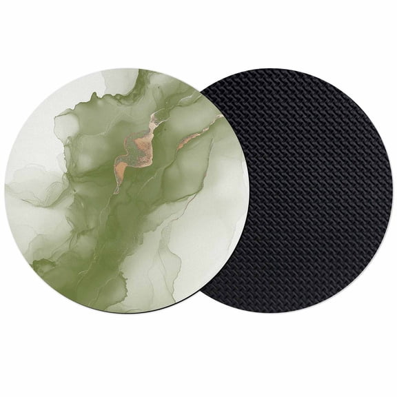Sage Green Marble Coasters Set of 2, Modern Ombre Abstract Ink Painting Art Absorbent Coasters for Drinks, Coaster for Bar Office Dining Coffee Table Accessories Decor, Non Slip Round Desk Coaster