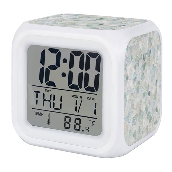 Sage Green Marble Digital Alarm Clock for Bedrooms, Smart LED Alarm Clock with 7 Color Changing Night Light, Modern Abstract Art Geometric Silent Wake Up Clocks for Sleep Study Cooking 3.2"x3.2"