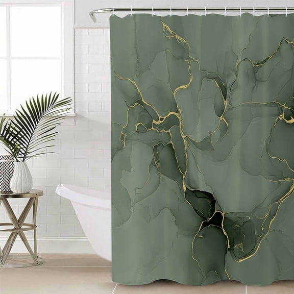 Sage Green Marble Extra Long Shower Curtain Set, Waterproof Shower Curtains for Bathroom, Modern Abstract Art Ink Painting Washable Fabric Cloth Bath Curtain for Bathtub with Hooks 72x96 Inches