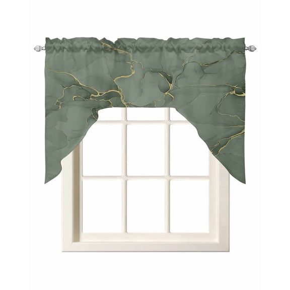 Sage Green Marble Kitchen Swag Valances for Windows, Modern Abstract Art Ink Painting Swag Valances Curtains for Living Room, Rod Pocket Window Treatments for Bathroom, Bedroom, Cafe, 56"x36"