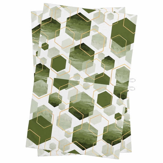 Sage Green Marble Kitchen Towels Set of 2, Water Absorbent Dish Towel, Gold White Geometric Hexagon Modern Decorative Hand Towels - Quick Drying Cloth for Cooking Baking, 18x28 Inch