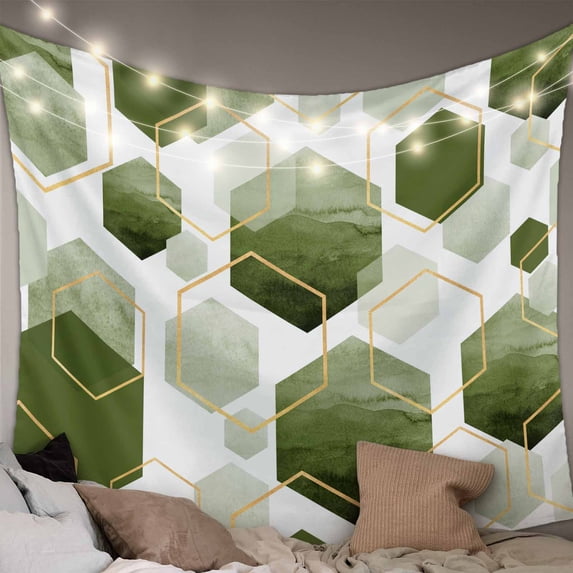 Sage Green Marble Large Tapestry for Bedroom Wall Hanging Tapestry,Gold White Geometric Hexagon Modern Ceiling Backdrop Tapestries Poster Blanket Wall Decor for Teens Room Living Room Dorm 100" x 59"