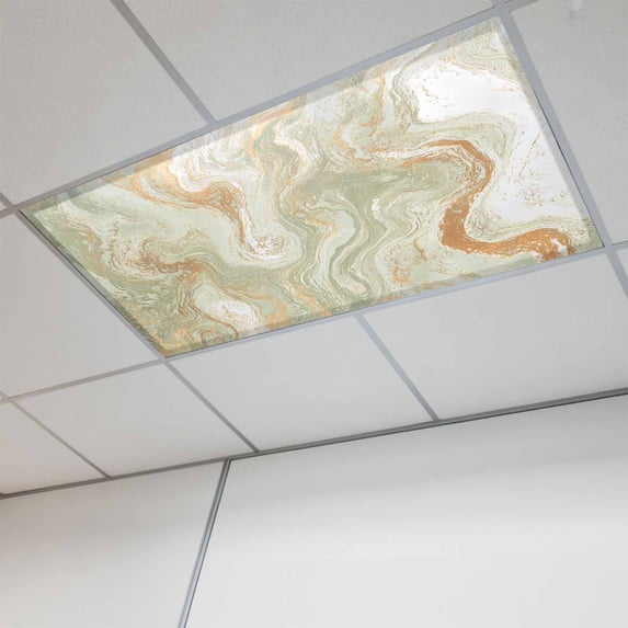 Sage Green Marble Magnetic Fluorescent Light Covers for Ceiling Lights 2x4 Feet, Contemporary Abstract Fluid Art Office Classroom Kitchen Drop Ceiling Light Covers Lighting Filters Shade Panel 1 Pack