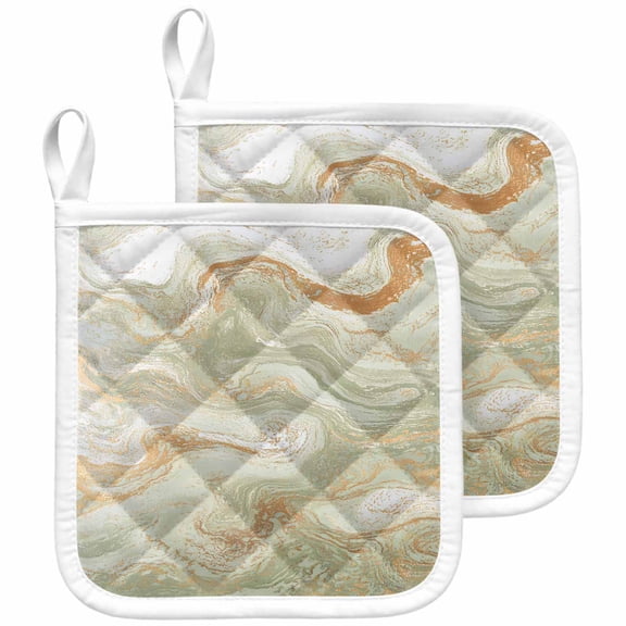 Sage Green Marble Pot Holders for Kitchen Heatproof Potholder, 2 Pack Contemporary Abstract Fluid Art Hot Pads Multipurpose Oven Pads Cloth Potholders Trivet for Cooking and Baking