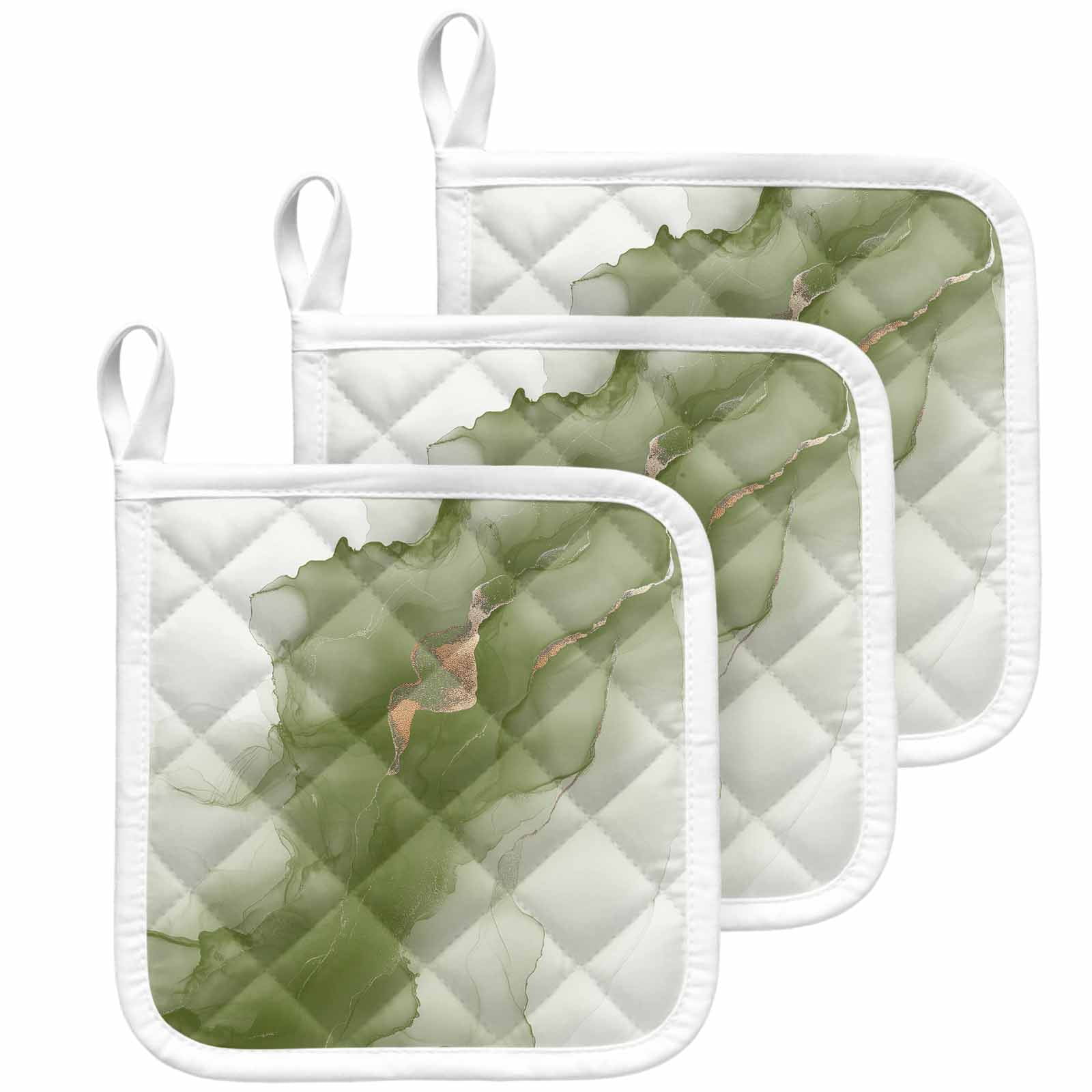 Sage Green Marble Pot Holders for Kitchen Heatproof Potholder, 3 Pack Modern Ombre Abstract Ink Painting Art Hot Pads Multipurpose Oven Pads Cloth Potholders Trivet for Cooking Baking