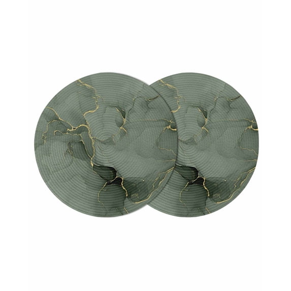 Sage Green Marble Round 13 Inch Placemats Set of 2, Modern Abstract Art Ink Painting HeatResistant Non Slip Place Mats for Dining Table, Wipeable Braided Kitchen Table Mats for Housewarming