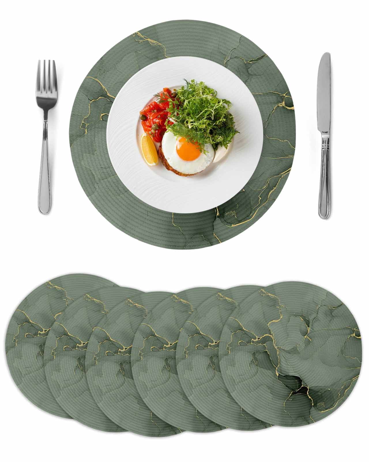 Sage Green Marble Round 13 Inch Placemats Set of 6, Modern Abstract Art ...