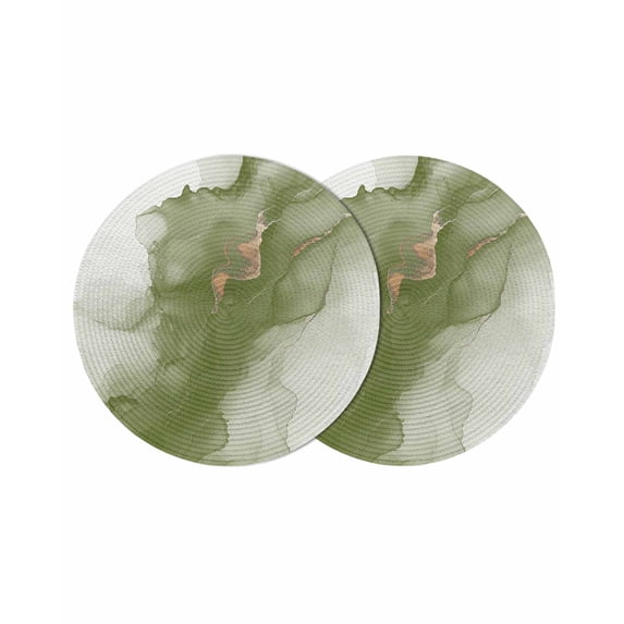 Sage Green Marble Round 15 Inch Placemats Set of 2, Modern Ombre Abstract Ink Painting Art HeatResistant Non Slip Place Mats for Dining Table, Wipeable Braided Kitchen Table Mats for Housewarming