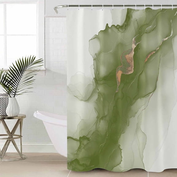 Sage Green Marble Shower Curtain Set, Waterproof Shower Curtains for Bathroom, Modern Ombre Abstract Ink Painting Art Washable Fabric Cloth Bath Curtain for Bathtub Decoration with Hooks 54x78 Inches