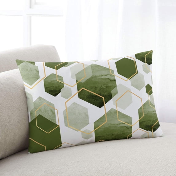 Sage Green Marble Small Pillow Covers,Gold White Geometric Hexagon Modern Soft Breathable Throw Pillow Cases with Invisible Zipper,Decorative Pillowcase Pillows Protectors for Sofa Bed Chair 12"x20"