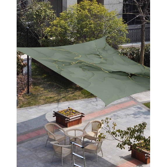 Sage Green Marble Sun Shade Sail 12'x16' Rectangle Outdoor Shade Canopy, Modern Abstract Art Ink Painting Porch Shades Outdoor Sun Blocking Screen, Sunshade Cloth Covers for Patio/Deck/Garden