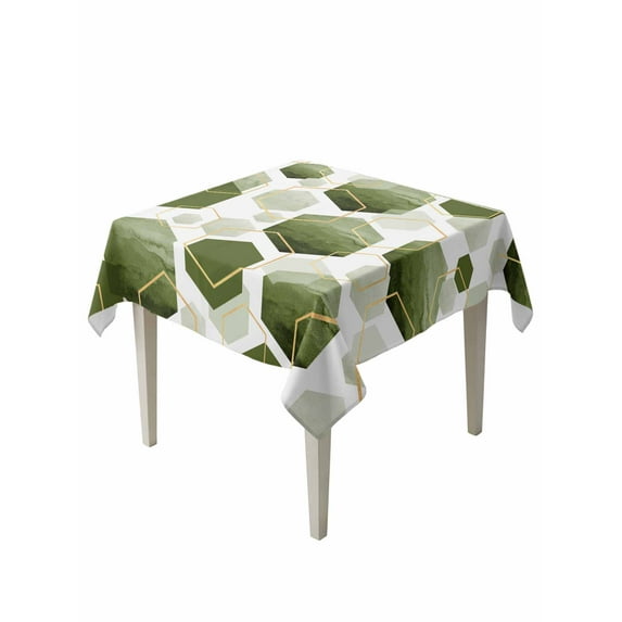 Sage Green Marble Table Cloth, Gold White Geometric Hexagon Modern Waterproof Tablecloth for Square Tables, Reusable Washable Fabric Table Cover for Restaurant Kitchen Dining Tables 60"x60"