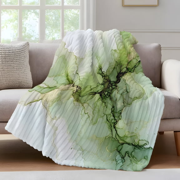Sage Green Marble Throw Blanket for Couch Green Ombre Artwork Soft and Warm Flannel 3D Striped Fluffy Fuzzy Fleece Blanket Lightweight Throw for Bed, Sofa 30 x 40 Inches