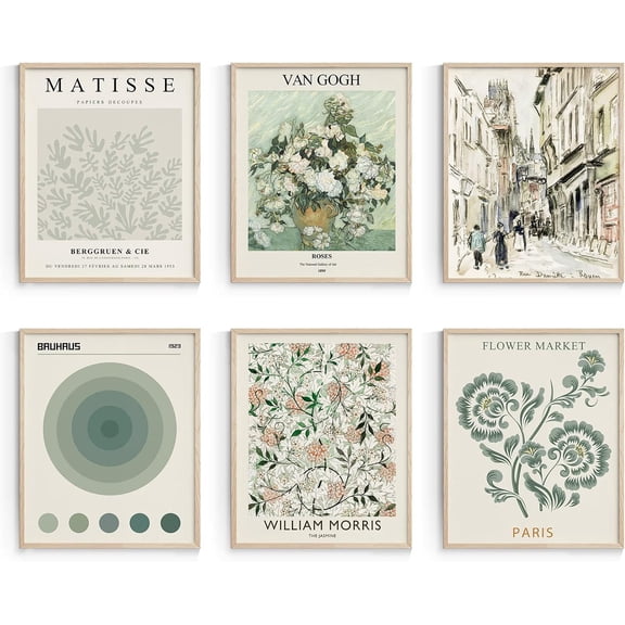 Sage Green Master Wall Art Prints, Abstract Matisse Wall Art Exhibition Posters, Vintage Art Boho Art Prints, Retro Room Decor for Aesthetic Bedroom8x10inch, Unframed