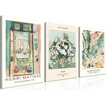 Sage Green Matisse Canvas Wall Art Poster Set of 3 Van Gogh Floral Wall Decor Paintings, Mid Century Abstract Pictures Vintage Aesthetic Prints for Living Room Bedroom Bathroom