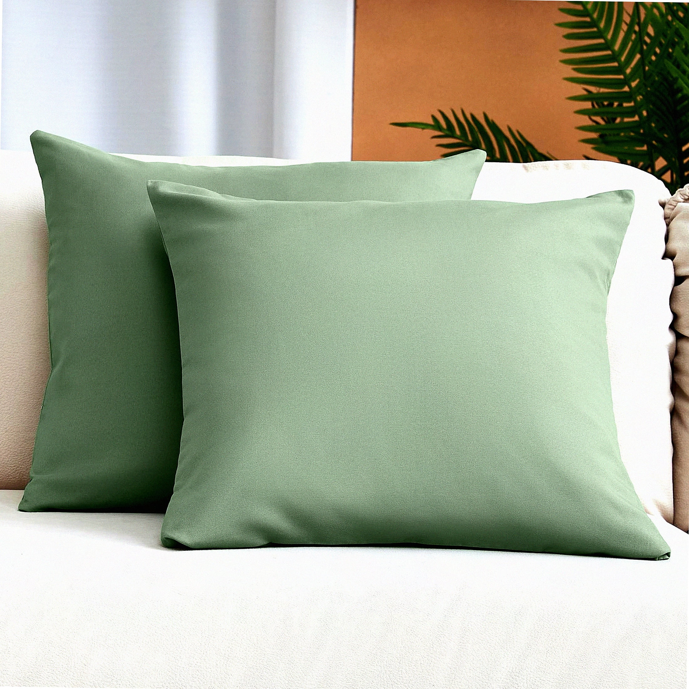 Sage Green Microfiber Decorative Pillow Covers - Set of 2, 18" x 18"
