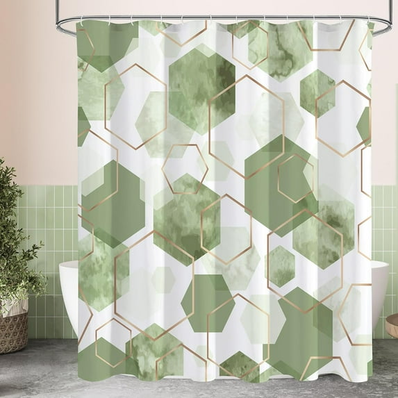 Sage Green Modern Shower Curtain for Bathroom, Geometric Art Decor Waterproof Bath Curtain, Abstract Fabric Shower Curtain Sets for Home Decor, 72x72 Inch